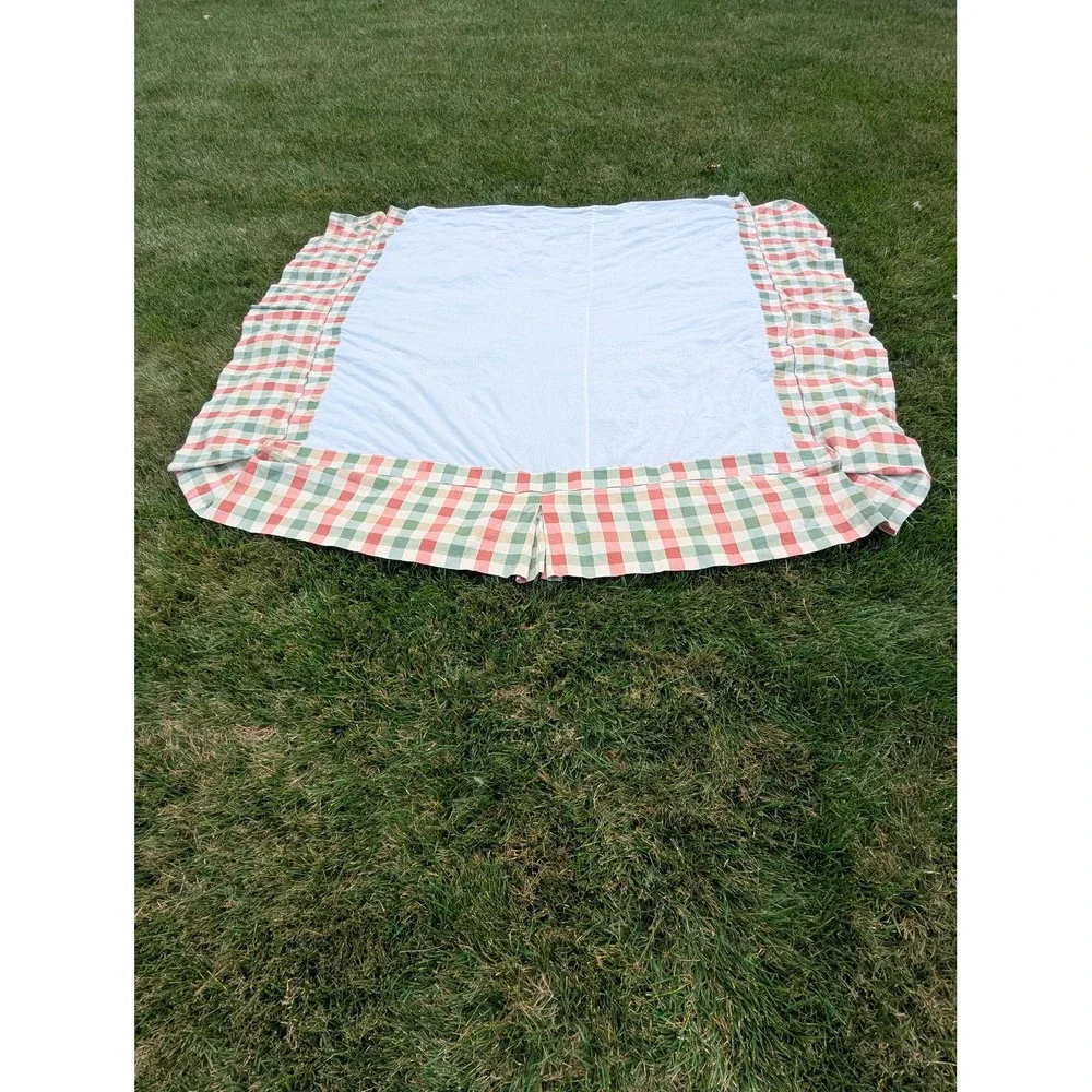Vintage California King Bed Skirt Heavyweight Plaid Tailored Pleated Dust Ruffle